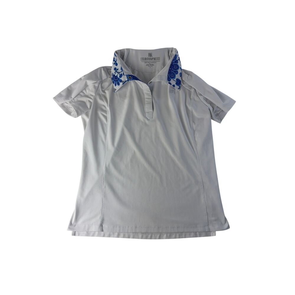 Romfh Shirt Womens L Chill Factor Short Sleeve Floral Collar White Equestrian